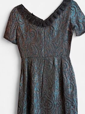 Vintage 60s Black & Blue Jacquard Dress